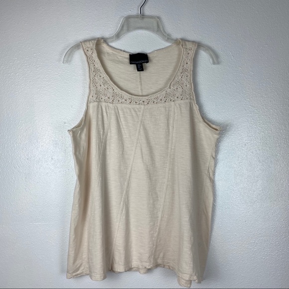 Cynthia Rowley cream crochet neckline cotton top L - Picture 3 of 9
